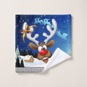 Funny Reindeer Peeking Christmas Meme  Bath Towel Set