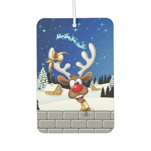 Funny Reindeer Peeking Christmas Meme  Car Air Freshener
