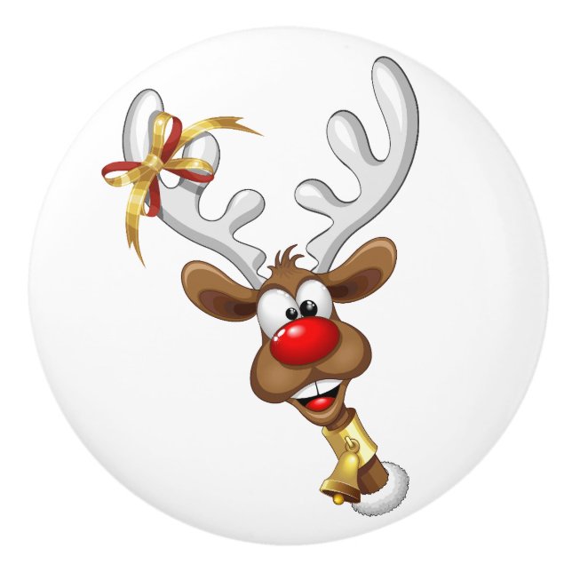 Funny Reindeer Peeking Christmas Meme  Ceramic Knob (Front)