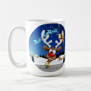 Funny Reindeer Peeking Christmas Meme  Coffee Mug