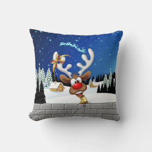 Funny Reindeer Peeking Christmas Meme  Cushion