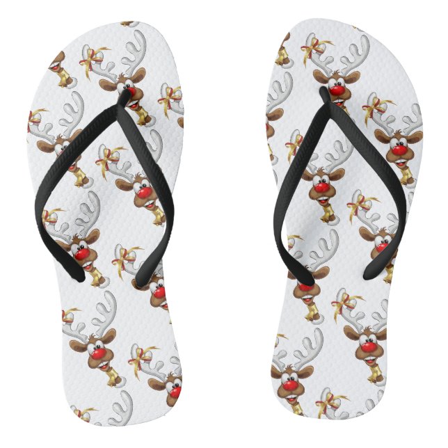Funny Reindeer Peeking Christmas Meme  Flip Flops (Footbed)