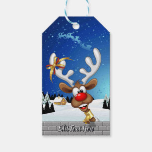 Funny Reindeer Peeking Christmas Meme Gift Tags