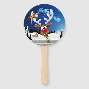 Funny Reindeer Peeking Christmas Meme  Hand Fan
