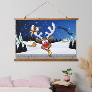Funny Reindeer Peeking Christmas Meme  Hanging Tapestry