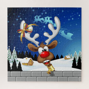 Funny Reindeer Peeking Christmas Meme  Jigsaw Puzzle