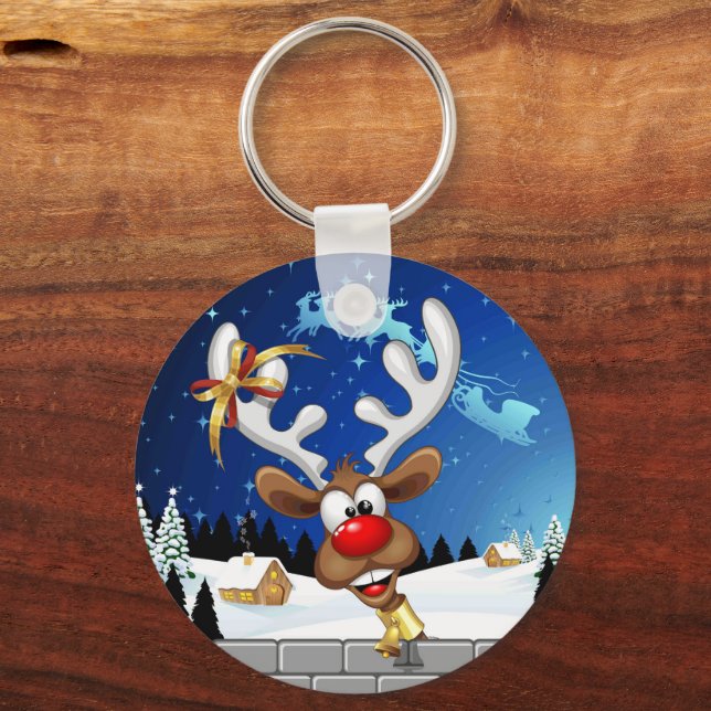 Funny Reindeer Peeking Christmas Meme  Key Ring (Front)