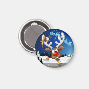 Funny Reindeer Peeking Christmas Meme  Magnet