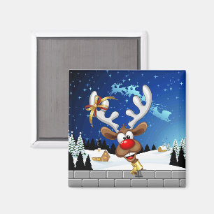 Funny Reindeer Peeking Christmas Meme  Magnet