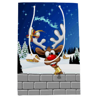Funny Reindeer Peeking Christmas Meme  Medium Gift Bag