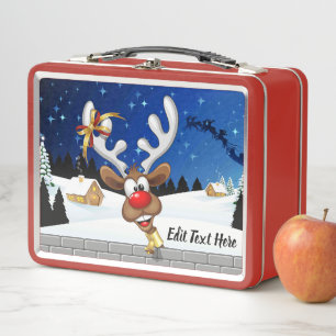 Funny Reindeer Peeking Christmas Meme  Metal Lunch Box