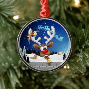 Funny Reindeer Peeking Christmas Meme  Metal Tree Decoration