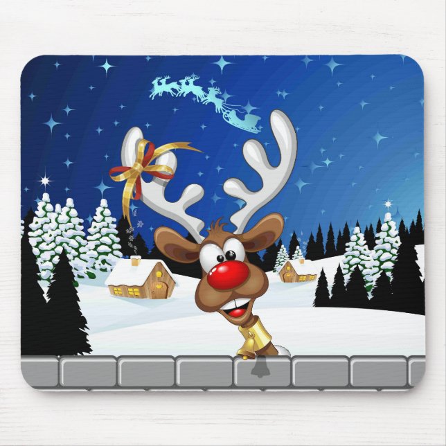 Funny Reindeer Peeking Christmas Meme  Mouse Mat (Front)