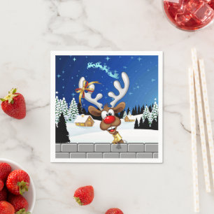Funny Reindeer Peeking Christmas Meme  Napkin