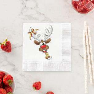 Funny Reindeer Peeking Christmas Meme  Napkin