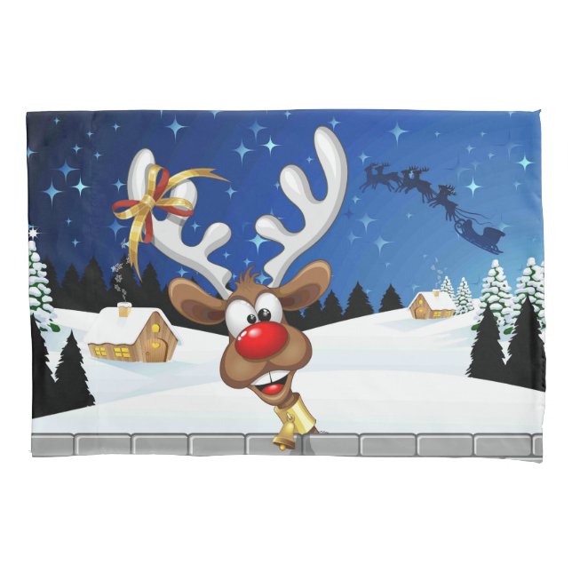 Funny Reindeer Peeking Christmas Meme  Pillowcase (Front)