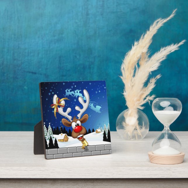 Funny Reindeer Peeking Christmas Meme  Plaque (Insitu)