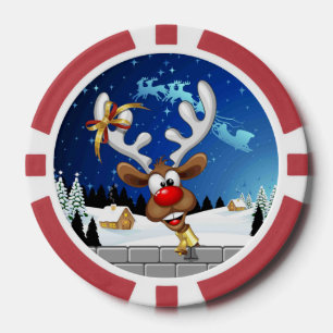 Funny Reindeer Peeking Christmas Meme  Poker Chips
