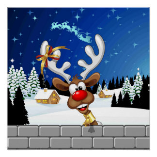 Funny Reindeer Peeking Christmas Meme  Poster