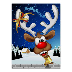 Funny Reindeer Peeking Christmas Meme  Poster