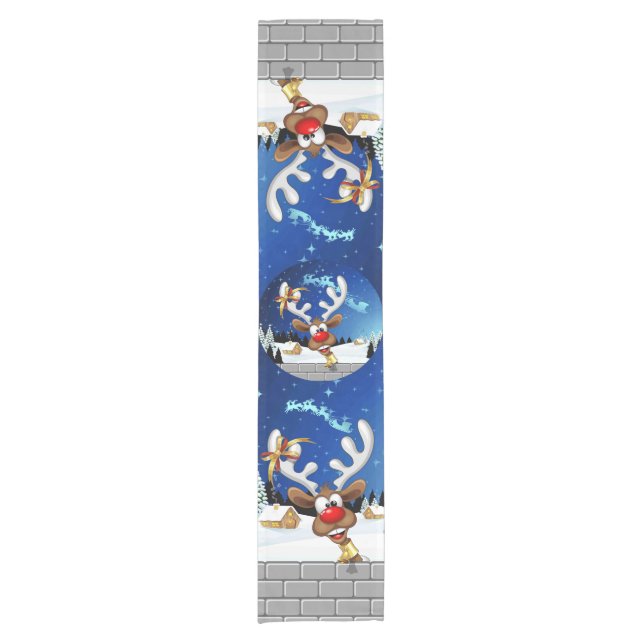 Funny Reindeer Peeking Christmas Meme  Short Table Runner (Front)
