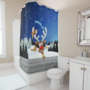 Funny Reindeer Peeking Christmas Meme  Shower Curtain