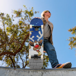 Funny Reindeer Peeking Christmas Meme  Skateboard