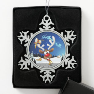 Funny Reindeer Peeking Christmas Meme  Snowflake Pewter Christmas Ornament