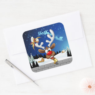 Funny Reindeer Peeking Christmas Meme  Square Sticker
