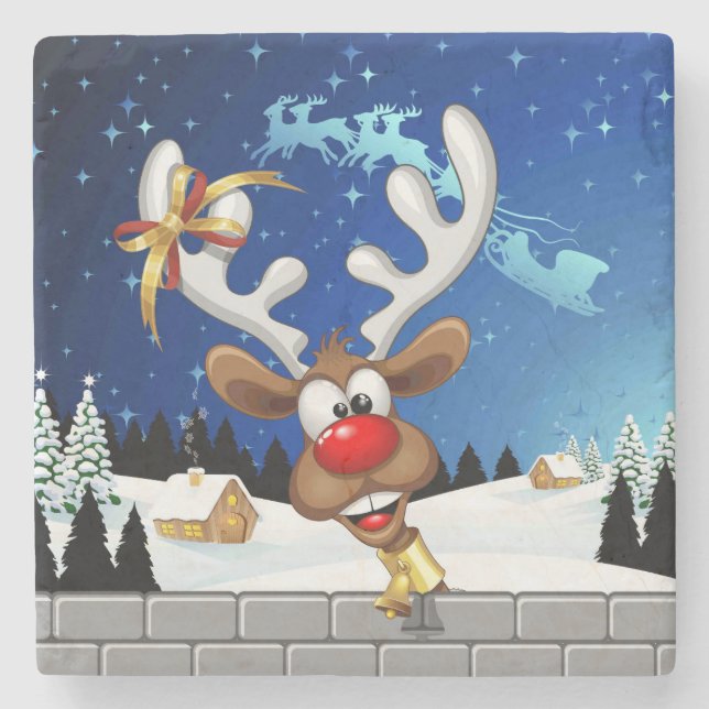 Funny Reindeer Peeking Christmas Meme  Stone Coaster (Front)