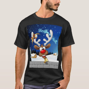 Funny Reindeer Peeking Christmas Meme  T-Shirt