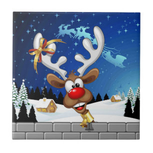 Funny Reindeer Peeking Christmas Meme  Tile