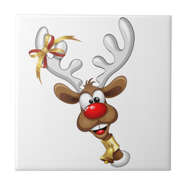 Funny Reindeer Peeking Christmas Meme  Tile (Front)