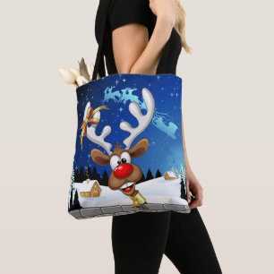 Funny Reindeer Peeking Christmas Meme  Tote Bag