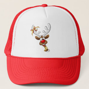 Funny Reindeer Peeking Christmas Meme  Trucker Hat