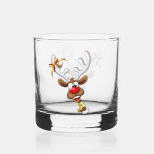 Funny Reindeer Peeking Christmas Meme  Whiskey Glass