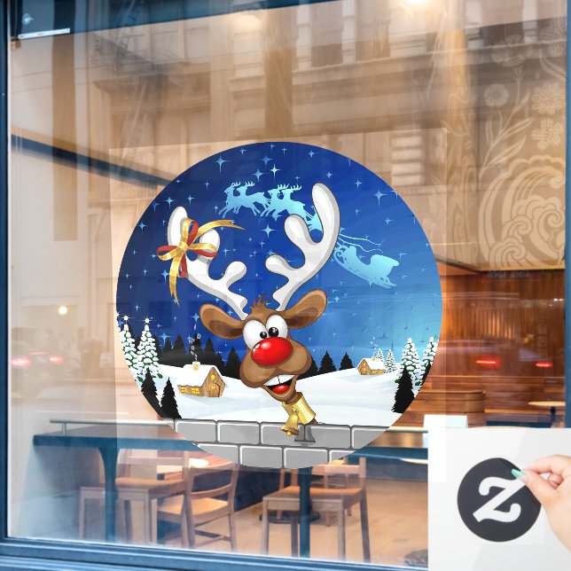 Funny Reindeer Peeking Christmas Meme  Window Cling (Cafe Window)