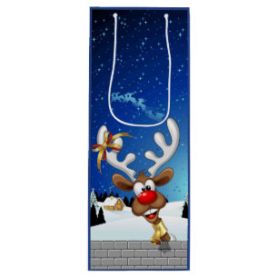 Funny Reindeer Peeking Christmas Meme Wine Gift Bag