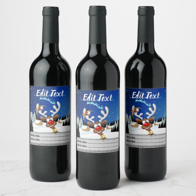 Funny Reindeer Peeking Christmas Meme  Wine Label (Bottles)