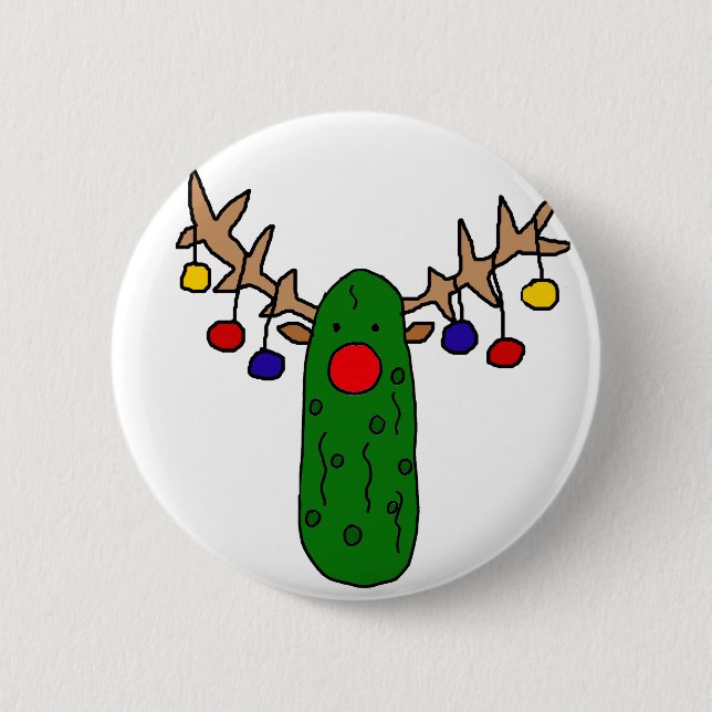 Funny Reindeer Pickle Christmas Cartoon 6 Cm Round Badge (Front)