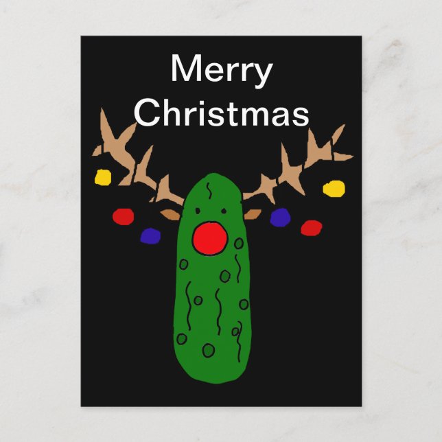 Funny Reindeer Pickle Christmas Cartoon Holiday Postcard (Front)
