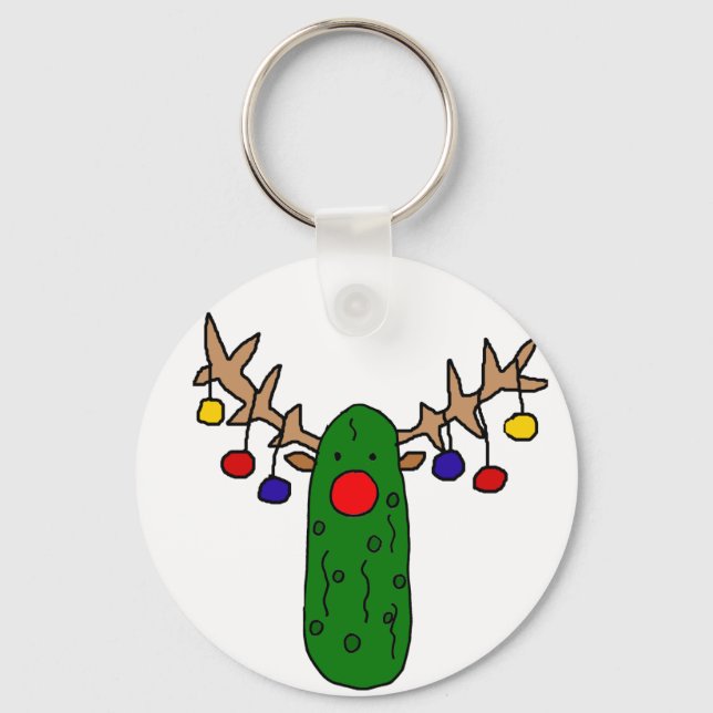 Funny Reindeer Pickle Christmas Cartoon Key Ring (Front)