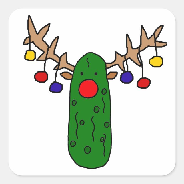 Funny Reindeer Pickle Christmas Cartoon Square Sticker (Front)