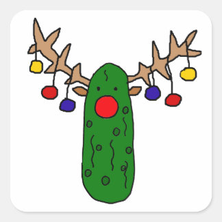 Funny Reindeer Pickle Christmas Cartoon Square Sticker