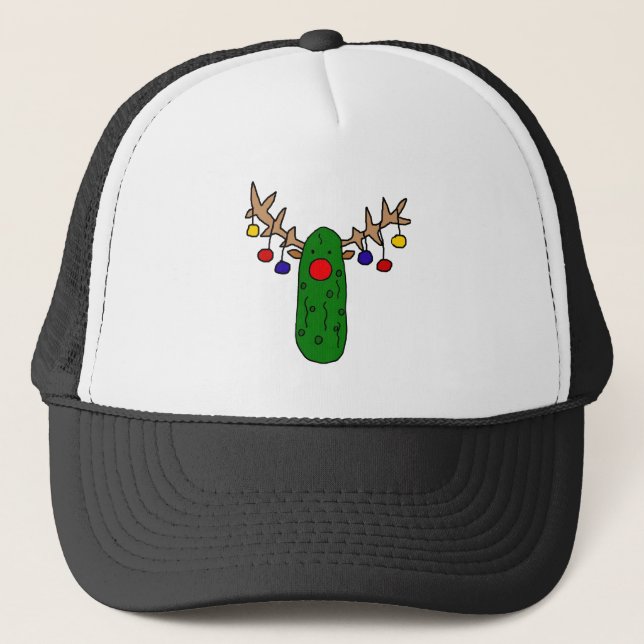 Funny Reindeer Pickle Christmas Cartoon Trucker Hat (Front)
