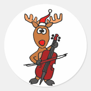 Funny Reindeer Playing Cello Christmas Classic Round Sticker