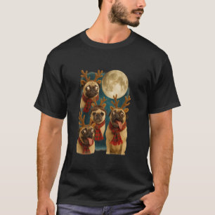 Funny Reindeer Pugs Meme Fullmoon Christmas  T-Shirt
