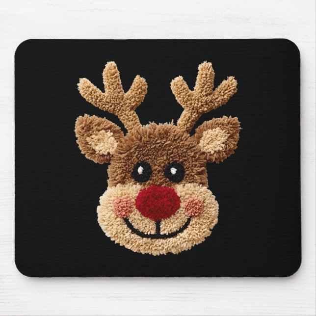 Funny Reindeer Rudolph Crochet Merry Christmas Xma Mouse Mat (Front)