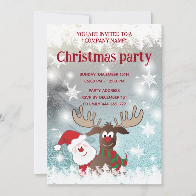 Funny reindeer Santa Christmas corporate party Invitation (Front)