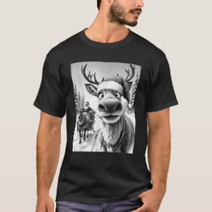Funny Reindeer Santa Claus Selfie Christmas Sleigh T-Shirt